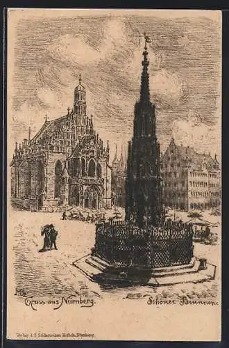 Künstler-AK Nürnberg, Schöner Brunnen