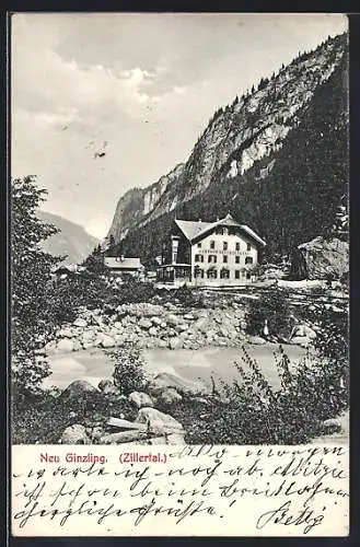 AK Neu-Ginzling, Gasthaus Neu-Ginzling im Zillertal