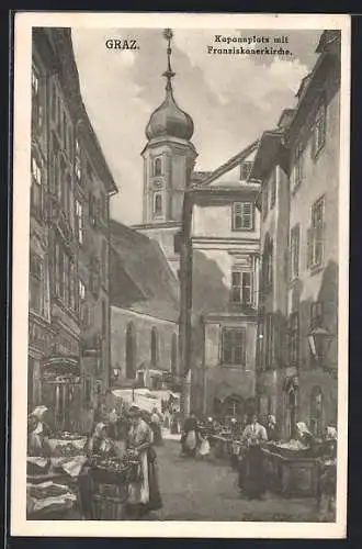 Künstler-AK Graz, Kapannplatz mit Franziskanerkirche