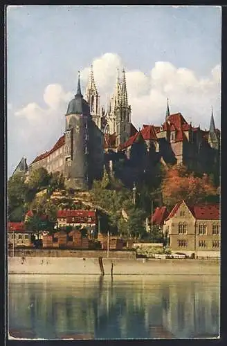 AK Meissen, Albrechtsburg und Dom von der Elbe aus gesehen