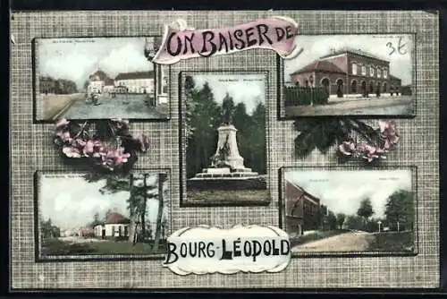 AK Bourg-Léopold, La Gare, Monument Chazai, Route d`Heppen