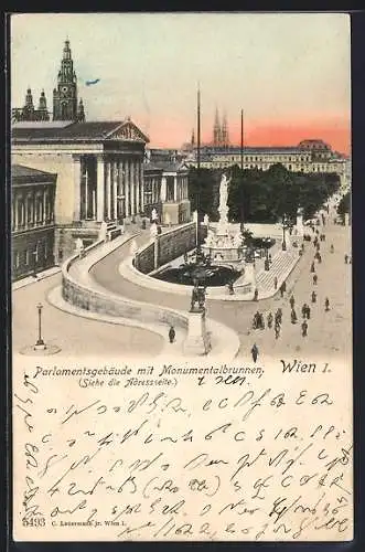 AK Wien, Parlamentsgebäude mit Monumentalbrunnen