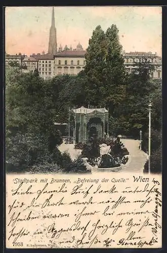 AK Wien, Stadtpark mit Brunnen, Befreiung der Quelle