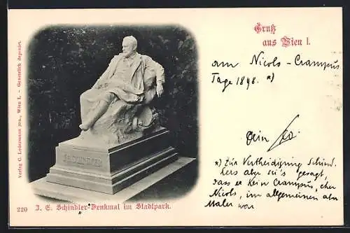 AK Wien, J. E. Schindler-Denkmal im Stadtpark