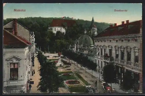 AK Miskolc, Erzsebet ter, Strassenpartie