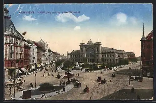 AK Budapest, Strassenpartie am Ost-Bahnhof