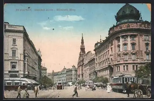 AK Budapest, Elisabeth-Ring mit Strassenbahn, Erszebet körut