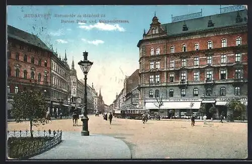 AK Budapest, Baross-Platz, Strassenbahn