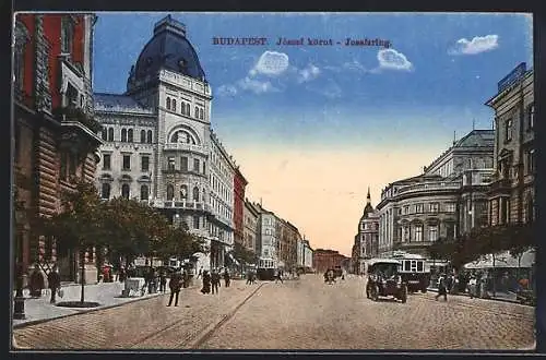 AK Budapest, Jozsef körut, Strassenbahn auf dem Josefsring