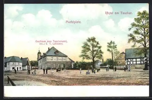AK Uhyst am Taucher, Marktplatz mit Gasthaus zum Taucherwald