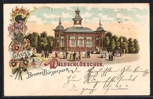 Lithographie Bremen, Gasthaus zum Waldschlösschen im Bürgerpark