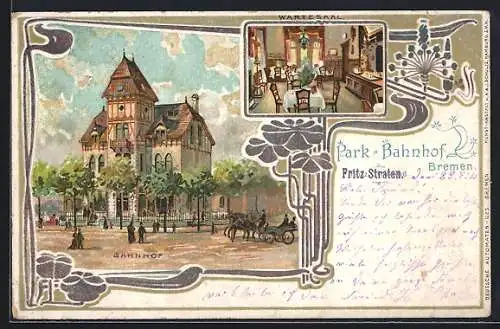 Lithographie Bremen, Park-Bahnhof, Inneres Wartesaal