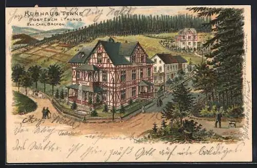 Künstler-AK Esch i. Taunus, Kurhaus Tenne