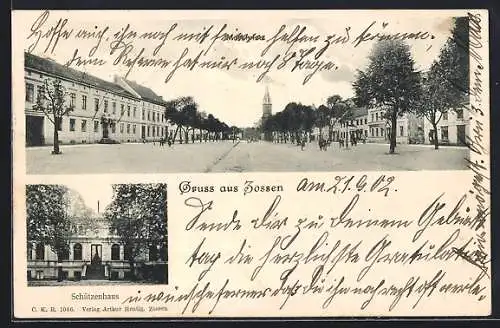 AK Zossen, Partie am Schützenhaus, Blick zur Kirche