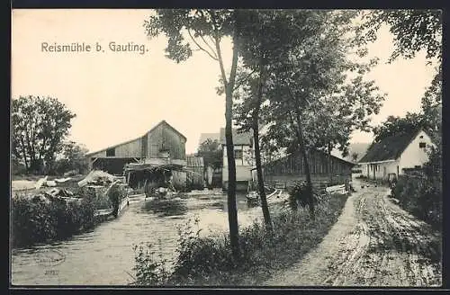 AK Gauting, Blick auf die Reismühle, Wassermühle