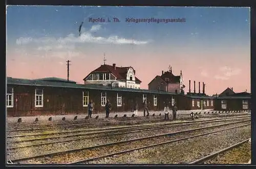 AK Apolda i. Th., Kriegsverpflegungsanstalt mit Bahnhof