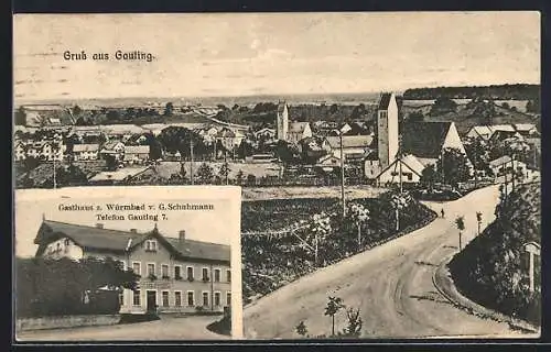 AK Gauting, Gasthaus z. Würmbad von G. Schuhmann, Ortsansicht aus der Vogelschau