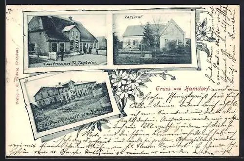 AK Hamdorf, Kaufmann Th. Tagholm, Pastorat, Gasthaus von Rathjen