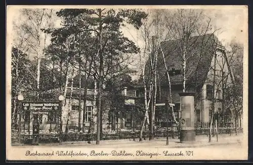 AK Berlin-Dahlem, Restaurant Waldfrieden, Königin-Luisestrasse 101, Inh. Karl Henning