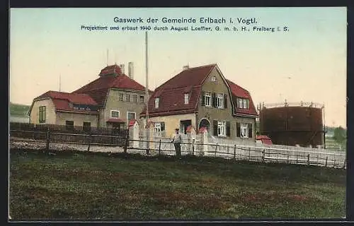 AK Erlbach i. Vogtl., Partie am Gemeinde-Gaswerk