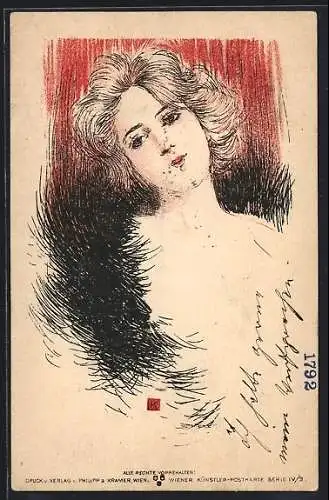 Künstler-AK Philipp + Kramer Serie IV /3, sign. Leo Kainradl: Schöne Frau mit wehmütigem Ausdruck