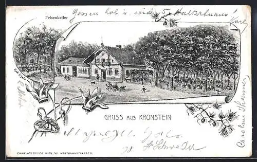 Lithographie Sieghartskirchen, Kronstein, Wirtshaus Felsenkeller