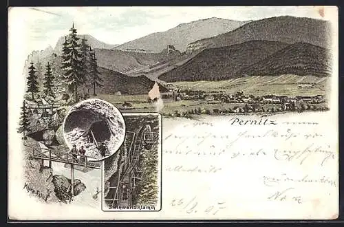 Vorläufer-Lithographie Pernitz, 1895, Gesamtansicht, Türkenloch, Steinwandklamm