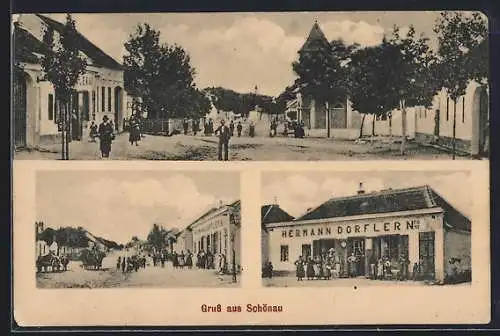 AK Schönau, Geschäftshaus Hermann Dorfler, Ortspartie