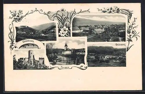 AK Poigen, Ortsansicht, Ansichten von Grünberg, Ruine Grub