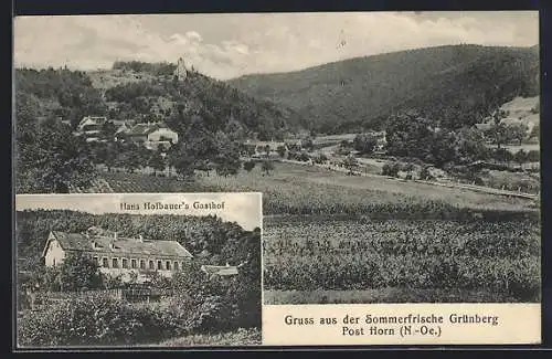AK St. Bernhard-Frauenhofen, Grünberg, Hans Hofbauers Gasthof, Ortschaft von weitem