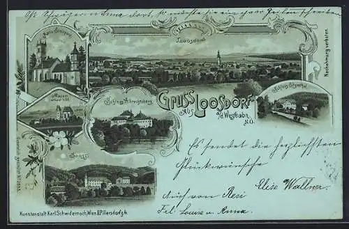 Mondschein-Lithographie Loosdorf a. d. Westbahn, Maria Steinparz, Schloss Albrechtsberg, Schloss Sitzenthal