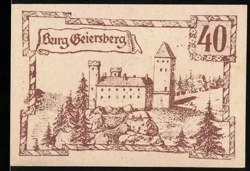 Notgeld Lebing 1920, 40 Kronen, Burg Geiersberg Motiv, Seriennummer und Wappen nicht angegeben