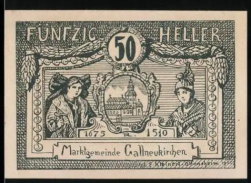 Notgeld Gallneukirchen 1920, 50 Heller, historische Personen und Gebäude im Zierrahmen