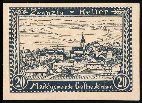 Notgeld Gallneukirchen 1920, 20 Heller, Stadtansicht von Gallneukirchen