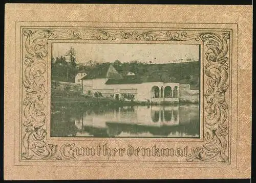 Notgeld Kremsmünster 1920, 20 Heller, Klosteransicht und Guntherdenkmal