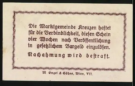 Notgeld Kreuzen, 10 Heller, Dorflandschaft mit Kirche und Häusern