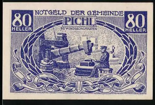 Notgeld Pichl bei Windischgarsten 1920, 80 Heller, Müller an der Presse in einem Weinkeller