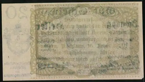 Notgeld Pöchlarn 1920, 20 Heller, Stadtansicht und Wappen der Stadtgemeinde Nibelungengau