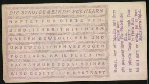 Notgeld Pöchlarn 1920, 20 Heller, Kirche und Burg, Wappen der Stadtgemeinde, Gültig bis 31. Dezember 1920