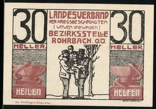 Notgeld Rohrbach, 30 Heller, Soldaten helfen Witwen und Waisen, Kriegsbeschädigtenverband