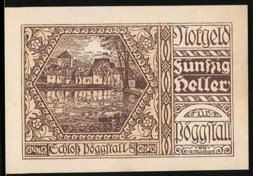 Notgeld Pöggstall 1920, 50 Heller, Schloss Pöggstall mit dekorativem Rahmen