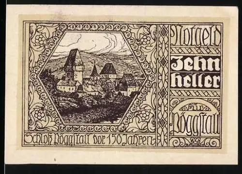 Notgeld Pöggstall 1920, 10 Heller, Burgansicht vor 150 Jahren