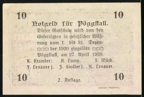 Notgeld Pöggstall 1920, 10 Heller, Burgansicht vor 150 Jahren