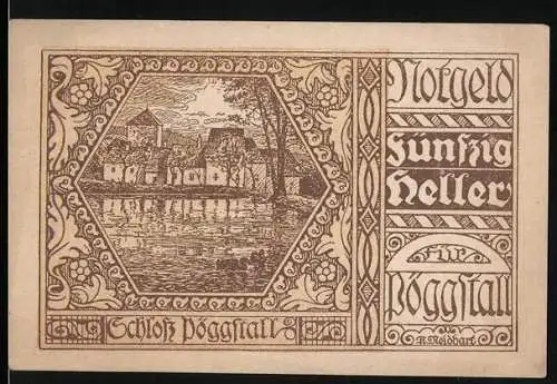 Notgeld Pöggstall 1920, 50 Heller, Schloss Pöggstall und florale Ornamente