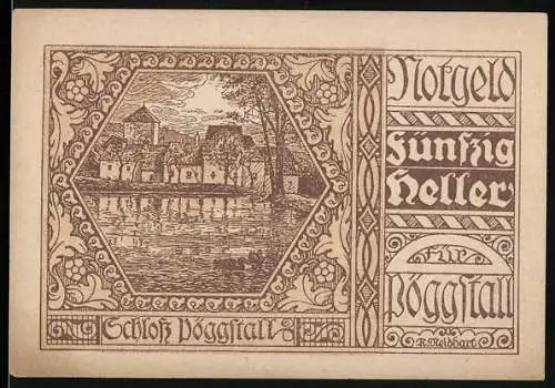 Notgeld Pöggstall 1920, 50 Heller, Schloss Pöggstall und verzierte Schriftzüge