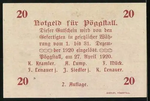 Notgeld Pöggstall 1920, 20 Heller, Anna-Kirche