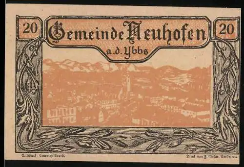 Notgeld Neuhofen an der Ybbs 1920, 20 Heller, Landschaftsmotiv mit Bergblick