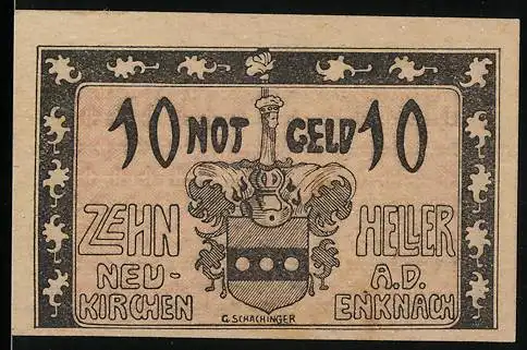 Notgeld Neukirchen 1920, 10 Heller, Wappen und dekorative Bordüre