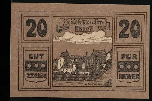 Notgeld Neukirchen 1920, 20 Heller, Schloss Neukirchen Abbildung, Gutscheintext