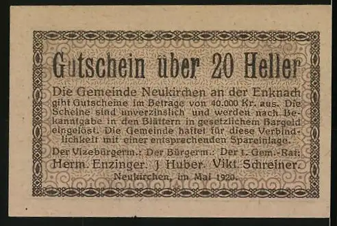 Notgeld Neukirchen 1920, 20 Heller, Schloss Neukirchen Illustration